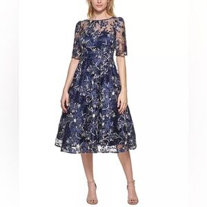 Eliza J Embroidered Sequin Midi Dress